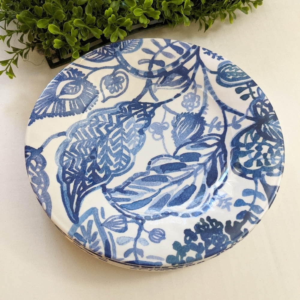 Cynthia Rowley Set of  4 Melamine Abstract Blue White Side Salad Plates